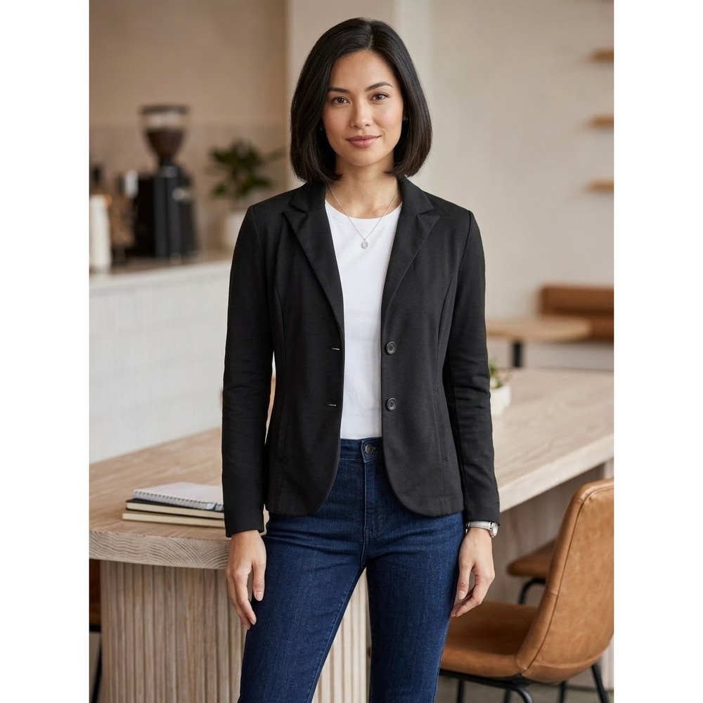 Two Button Knit Metaphor Black Spandex Blend Blazer Size S Small